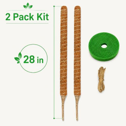 2 Pack Moss Pole for Monstera, 28in Coir Bendable Plant Support Stakes - size: 2 Pack ( 28-Inch)