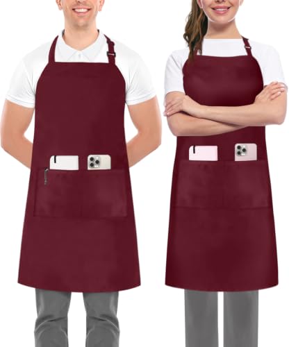 Utopia Kitchen Bib Aprons 2 Pack Adjustable With 2 Pockets - color: Burgundy