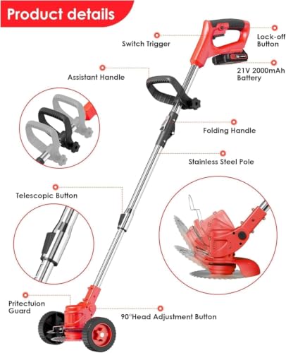 21V 2 in 1 Cordless String Trimmer and Edger, 12" Auto-Feed Electric Weed Wacker, Lightweight Weed Eater with 2 X 4Ah Batteries, Grass Cutter Lawn Tool with 2 Line Spools for Garden Yard