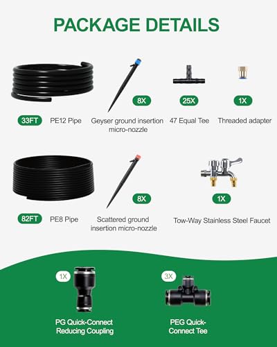 Drip Irrigation System for Garden, 115FT Tubing - size: 115FT