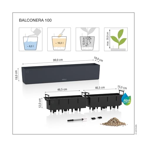 Lechuza 15918 Balconera Color 100 Self-Watering Planter, Slate - color: Darkslategray