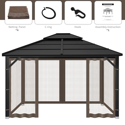 Gazebo Replacement Mosquito Netting for Patio, 10x10 ft, Coffee - color: Coffee, size: 10x10