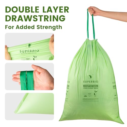 SUPERBIO 13 Gallon Compostable Drawstring Kitchen Waste Bag, 30 Count - style: 13 gallon,30 count