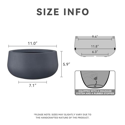 Kante Small Round Bowl Charcoal Concrete Planter 11" Dia, Outdoor - color: Charcoal, size: 11.8"w