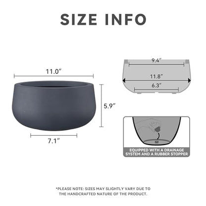 Kante Small Round Bowl Charcoal Concrete Planter 11" Dia, Outdoor - color: Charcoal, size: 11.8"w