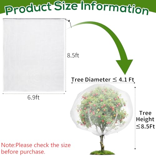 1 Pack 6.9 x 8.5 ft Fruit Tree Netting Covers with Drawstring - size: 6.9 x 8.5FT/1Pack