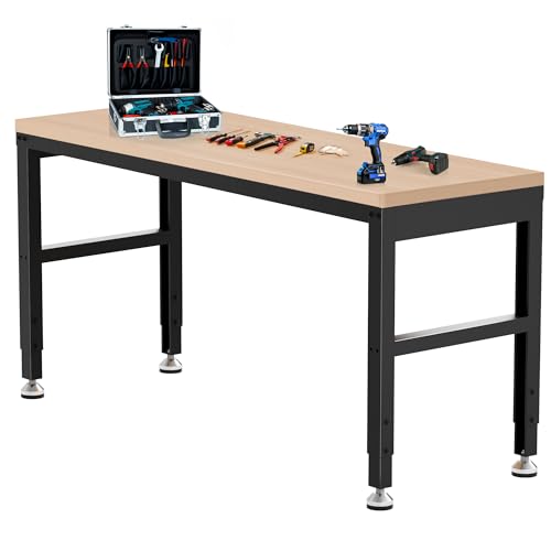 Antifir 60" Adjustable Workbench, Heavy Duty Wood Workstation - size: 60x24" No Socket
