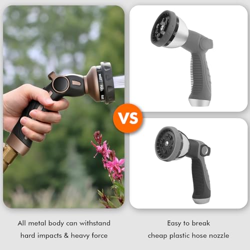 RESTMO Hose Nozzle Heavy Duty, Metal Water Hose Sprayer for Garden - color: Oil Rubbed Bronze, size: 9 Watering Patterns