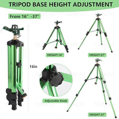 Green Zinc Alloy Water Bird Sprinkler, Heavy Duty Tripod Base Garden Sprinkler, 360 Degree Large Area Irrigation, Durable Flip Lock Legs & Adjustable Nozzle, 1 Pack