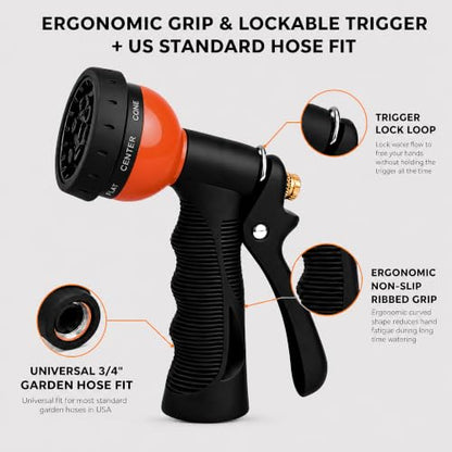 Garden Hose Nozzle,8 Spray Patterns,Trigger Lock,Flow Control