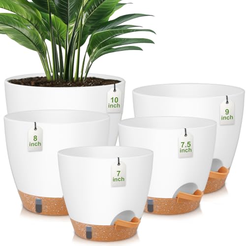 QRRICA 10/9/8/7.5/7 Inch Self Watering Pots for Indoor & Outdoor Plants - color: White, size: 10/9/8/7.5/7 Inch