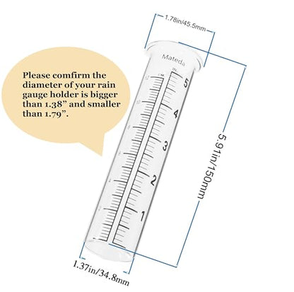 5" Capacity Rain Gauge Glass Replacement Tube, Lip Design, Great for Yard Garden Outdoor Home (1 Pcs)