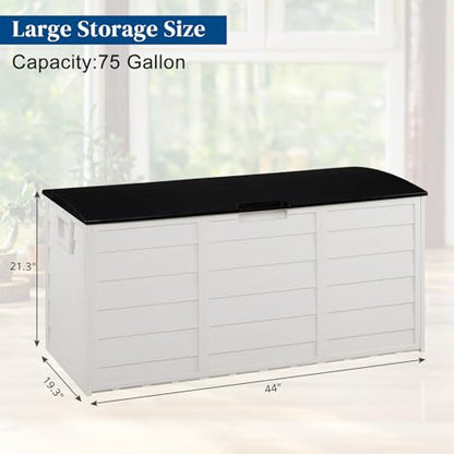 75 Gallon Outdoor Storage Box with Wheels Lockable Seat Waterproof Deck Box