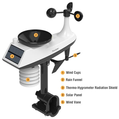Raddy VP7 5-in-1 Wireless Weather Station, 7.4 Inch Color Display - style: VP7