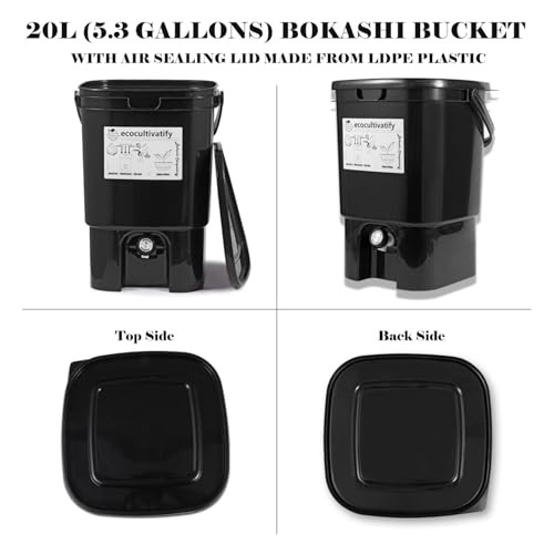 20L Bokashi Compost Bin, 5.28 Gallon Compost Bin for Kitchen Composter with Lid, Bokashi Start Kit with Bran (Tan & Dark Green) (20L/5.28GAL Black) - color: 20L/5.28GAL Black