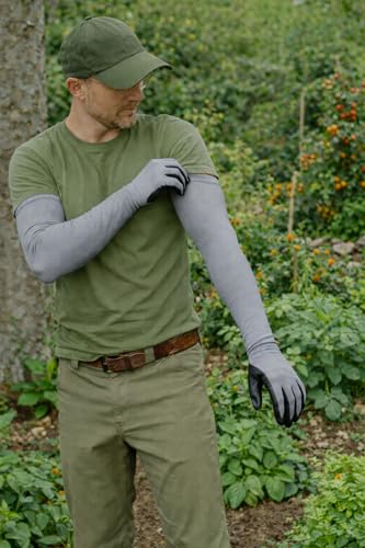 Long Sleeve Gardening Gloves Nitrile-Coated No Slip Grip Cut Proof - color: Gray, size: Medium