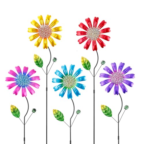 Metal Flower Garden Stakes 5 Pcs,Colorful Flower Yard Stakes - color: Flower-5 Pack（2）