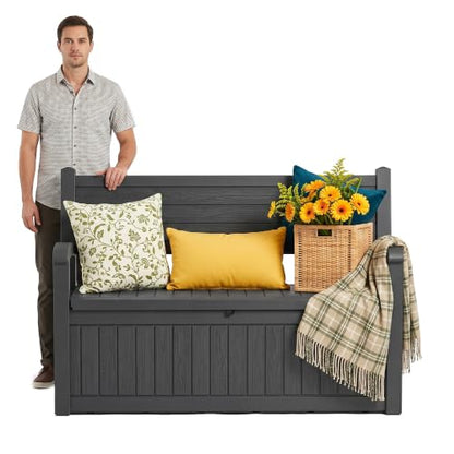 Outdoor Bench, Waterproof Garden Storage Bench, 110 Gallon Deck Box