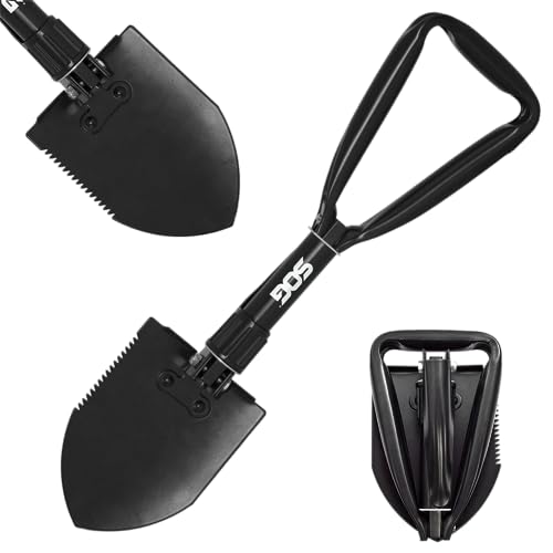SOG Entrenching Tool- 18.25 Inch Folding Survival Shovel with Wood Saw Edge and Tactical Shovel Carry Case- Black (F08-N) - style: Standard