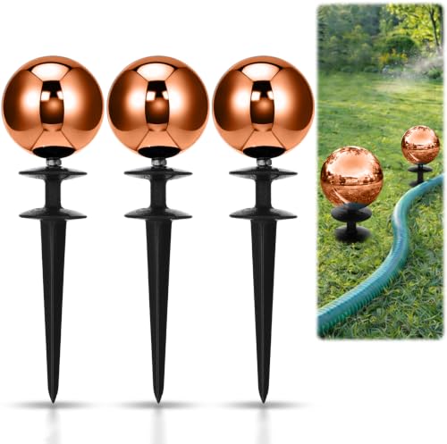 Tandefio 3 Pcs Garden Hose Guide Spike 13.5'' Decorative Ball, Copper - color: Copper