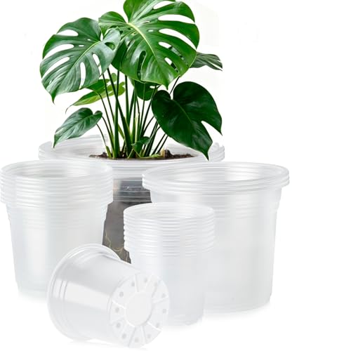 24 Pcs Clear Nursery Pots with Drainage, 4-9.5" Plastic Plant Pots - size: Size C