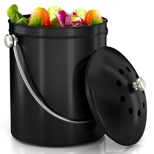 Utopia Kitchen Countertop Compost Bin 1.3 Gallon, Stainless Steel, Black - color: Black, size: 1.3 Gallon (Pack of 1)