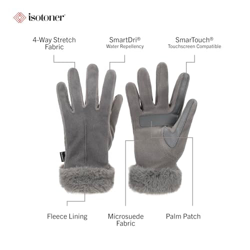 isotoner Women's Water Repellent Touchscreen Stretch Mya Faux Fur Cuff Gloves - color: Ash, size: Large-X-Large