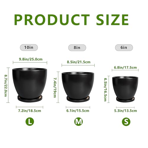 Ceramic Pots for Plants, 10+8+6 Inch Modern Flower Pot, Black - color: Matte Black
