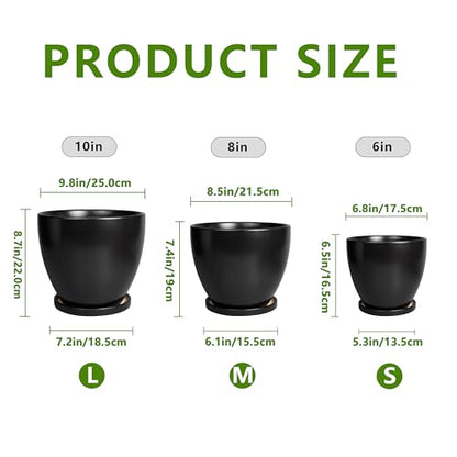 Ceramic Pots for Plants, 10+8+6 Inch Modern Flower Pot, Black - color: Matte Black
