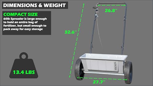 Yard Commander - 60 LB Walk-Behind Push Drop Spreader - Holds Up to 15,000 SQFT of Product - Great for Applying Fertilizer & Grass Seed - Adjustable Drop Rate & Composite Hopper