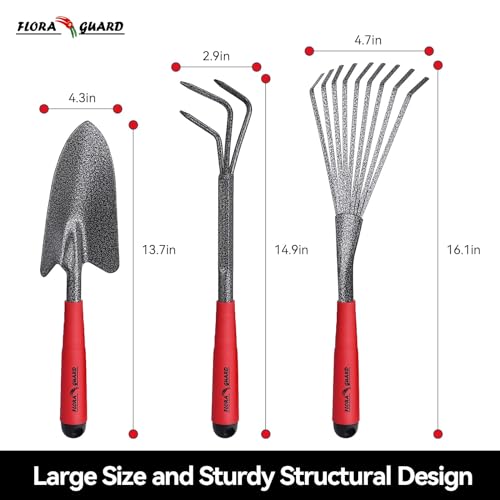 FLORA GUARD 6-Piece Garden Tool Set, Heavy Duty Steel Hand Tools - style: RED