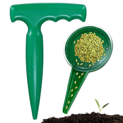 M METERXITY 1-Set Seed Planter Tool, Plastic Hand Dibber Garden Tool with Handle for Sowing Seeds/Transplanting/Planting Bulbs, Handheld Digging Hole Punch Adjustable Dispensers [Dark Green] - color: Dark green