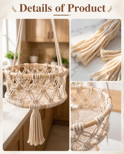 Alipis Macrame Plant Hanger Macrame Hanging Fruit Basket 2 Tier Woven Cotton Rope Storage Baskets Hanging Plant Holder for Vegetable Storage