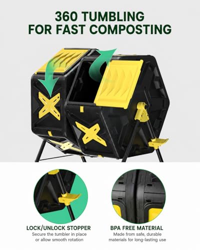 Compost Bin Outdoor - 2 X 18.5 Gal Dual Chamber Compost Tumbler, Outdoor Rotating Composter with Easy-Turn, Fast-Working System - size: 2 x 18.5 Gal