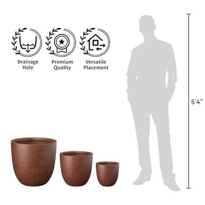 Kante Set of 3 Rusty Concrete Bowl Planters 18" 14" 10" Dia - color: Rusty, size: 18"d + 14"d + 10"d