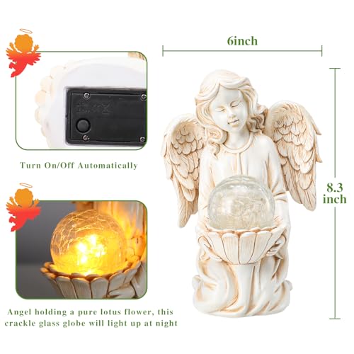 Angel Garden Statues, Outdoor Angel Holding Lotus with Crackled Glass Globe - style: Lotus