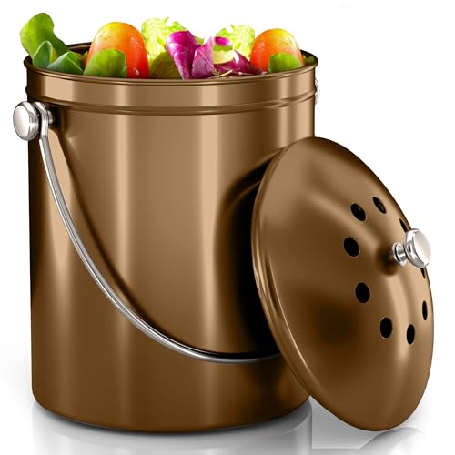 Utopia Kitchen Countertop Compost Bin 1.3 Gallon, Stainless Steel, Bronze - color: Bronze, size: 1.3 Gallon (Pack of 1)