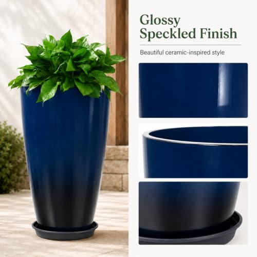 Neoaider Set of 2 Tall Planter, 21 inch Large Plastic Planter, Dark Blue - color: Dark Blue