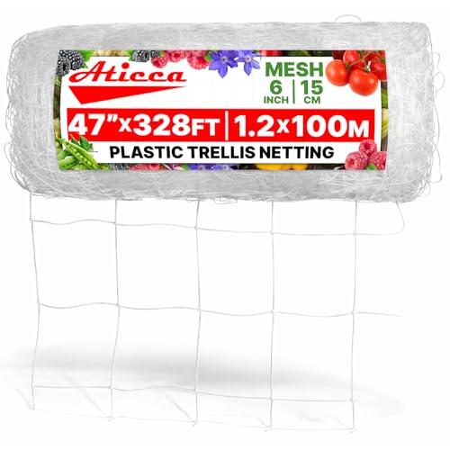 ATICCA 47 in x 328 FT Heavy Duty Plastic Trellis Netting 6-Inch Mesh, White - size: 47''x328ft Plastic Trellis Netting