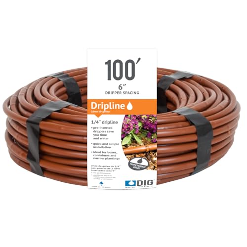 DIG ¼” 100’ MICROLINE™ Dripline - Enhanced 6” Emitter Spacing, UV-Resistant, Perfect for Diverse Garden Layouts (Brown) SHB106 - size: 100',¼" MICROLINE Dripline - 6” Spacing