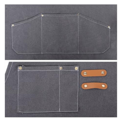 Canvas Tool Apron, Heavy Duty Multi-Pocket, Crossback Adjustable - color: Gray