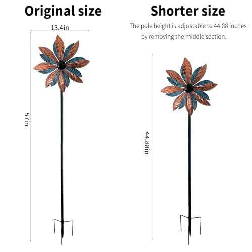 Copper & Blue Leaf 360° Metal Wind Spinners Outdoor, 57" H - color: Copper Leaf