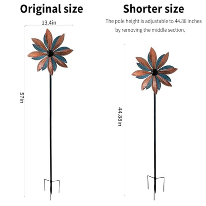 Copper & Blue Leaf 360° Metal Wind Spinners Outdoor, 57" H - color: Copper Leaf