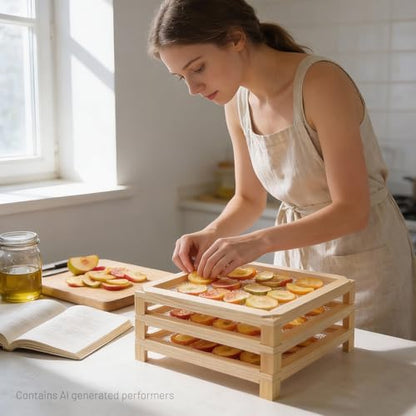 11.8in Square Wooden Herb Drying Rack, Stackable Mesh Countertop Dryer - size: 3-Layer | 11.8" x 5.2" x 11.8"