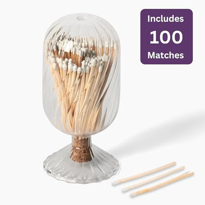 Premium Helix Glass Cloche - Matches In a Jar With Striker. - color: White Matches