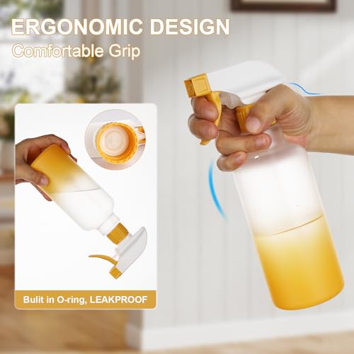 16.9oz/500ml Plastic Spray Bottles 2 Pack, Adjustable Mist Stream - color: Yellow