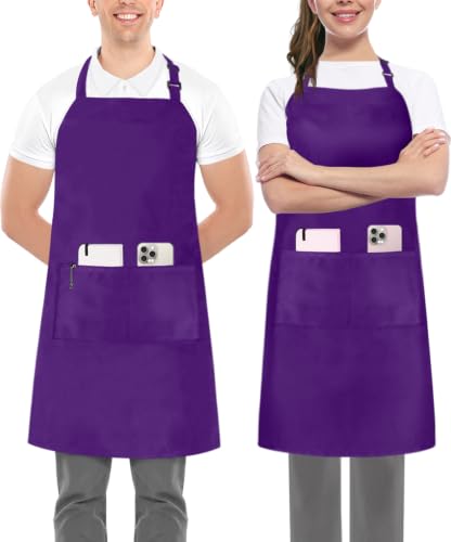Utopia Kitchen Bib Aprons 2 Pack Adjustable With 2 Pockets - color: Purple