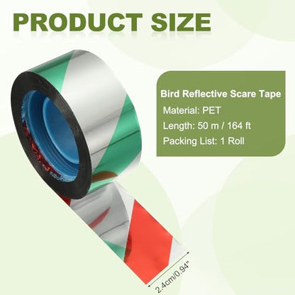 MECCANIXITY 164ft Long 1" Wide Green/Silver Dual Side Reflective Holographic Flash Bird Scare Tape Ribbon to Keep Birds Away, Hang Tie on Garden Farm Orchards Balcony Patio Yard Fence - color: Green Silver, size: 164ft x 0.94in