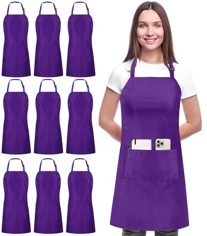 Utopia Kitchen Bib Aprons 10 Pack Adjustable With 2 Pockets - color: Purple