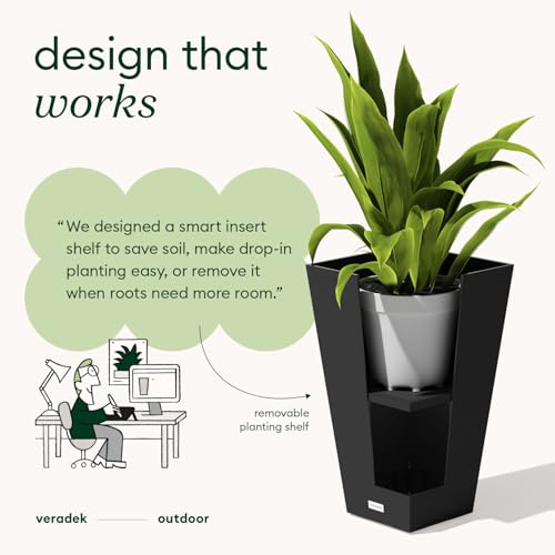 Veradek Pure Series Taper Planter & Drip Tray - Tapered Planter with Shelf - color: Black, size: 26 inch - 2 pack with saucers